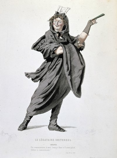 Il personaggio di Crispin in "Il legatario universale" (1708) di Jean François Regnard (1655 - 1709). Incisione del XIX secolo. da Unknown artist