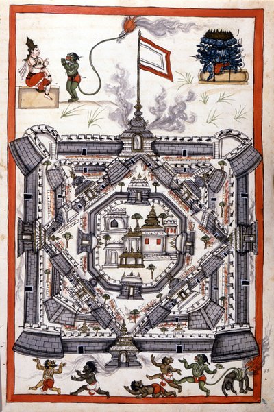 La città di Lanka (Ceylon) in un manoscritto cartaceo del XVII secolo da Unknown artist