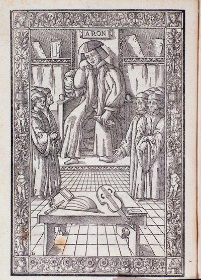 Il compositore e teorico musicale Pietro Aaron come presidente tra i suoi studenti. Illustrazione da 