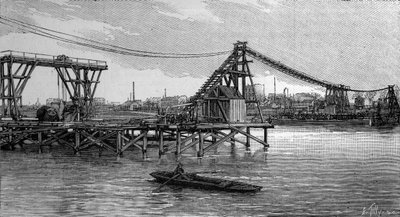 La costruzione del ponte Mirabeau a Parigi (1893): le chiuse sembrano fondamenta (da una fotografia). Incisione in 