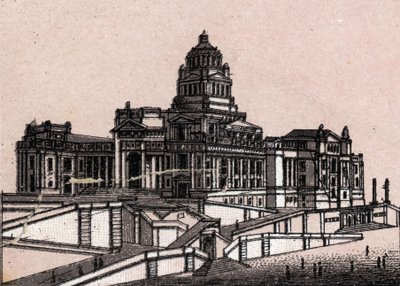 Il Palazzo di Giustizia a Bruxelles, Belgio in "Il mondo illustrato 168 vedute". Non datato (fine XIX secolo) da Unknown artist