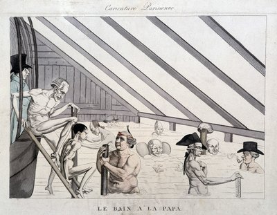 Il bagno del papà: caricatura sulle piscine a Parigi da Unknown artist