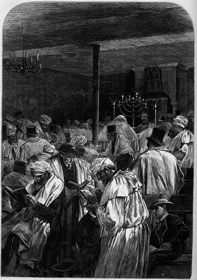 Il giorno del grande perdono degli ebrei o celebrazione dello Yom Kippur in una sinagoga in rue Saint Louis en l