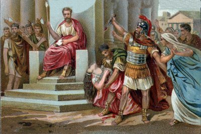 La morte di Virginia nel 449 a.C., Appio Claudio, decemviro sotto la Repubblica di Roma, reclama Virginia (Verginia), figlia del Centurione Virginius (Verginius) di cui è innamorato, come sua schiava. Abusando del suo potere, la fa arrestare da Unknown artist