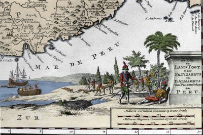 Lo sbarco dei conquistadores spagnoli Francisco Pizarro (Francois Pizarre) da Unknown artist