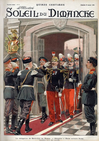La delegazione di Saint Cyr in Russia: ricevimento alla scuola militare russa. Incisione in "Le sun-du-dimanche", 29 gennaio da Unknown artist