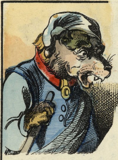 Il cane Medor. Illustrazione della fiaba "Bon medor e Piccola Capretta". In "Fiabe dalla casa per i piccoli". Incisione anonima del XIX secolo da Unknown artist