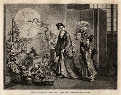 La festa delle bambole (o hinamatsuri) si tiene il 3 marzo, soprattutto per le bambine, che tirano fuori le loro bambole dalle scatole di stoccaggio per esporle su un altare e offrire loro fiori e dolci. Queste bambole sono la fonte di amuleti per protegge da Unknown artist