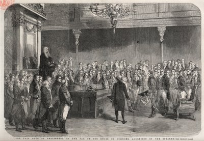 Il duca di Wellington (Arthur Wellesley (1769-1852)) si trova al banco della Camera dei Comuni per ricevere le congratulazioni dello Speaker per la sua vittoria a Vimeiro, Guerra Peninsulare da Unknown artist