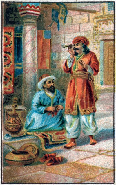 Il tubo incantato. Storia del Principe Ahmed e della fata Paris-Banou. Racconto delle Mille e una notte. Cromolitografia della fine del XIX secolo. da Unknown artist