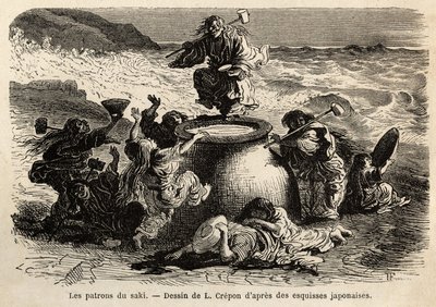 La famiglia degli inventori del sake, composta da genitori e otto figli, collettivi capi di una birreria da Unknown artist
