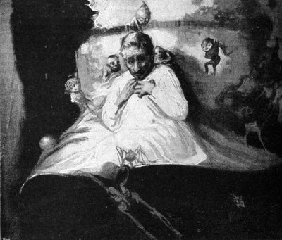 La paura dei fantasmi (un uomo a letto pensa di essere assalito da creature immaginarie). da Unknown artist