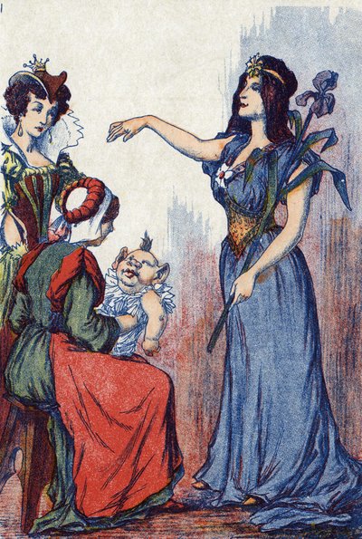 La fata predice che Riquet avrà molta intelligenza. Illustrazione per "Riquet con il ciuffo", racconto di Charles Perrault (1628-1703), scrittore francese. Illustrazione anonima. Immagini di Marcel Vagne, Jarville Nancy, non datato (fine XIX secolo) da Unknown artist
