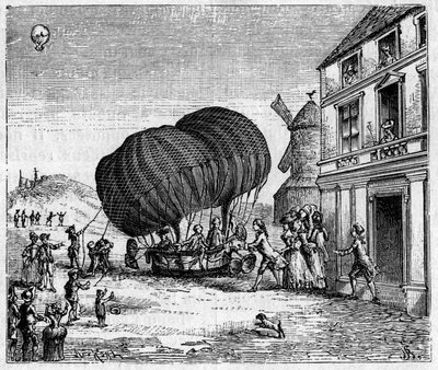 Il primo aerostato allungato dei fratelli Robert davanti al castello del Principe di Ghistelles il 19 settembre da Unknown artist