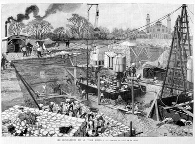 Le fondamenta della Torre Eiffel: i cassoni sul lato della Senna - in "Illustration" 14/05/1887 da Unknown artist