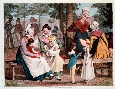 Il buono: scena con bambini e le loro governanti in un parco (incisione) da Unknown artist