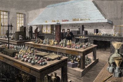 Il grande laboratorio di Louis Pasteur (1822-1895), chimico e biologo francese, all