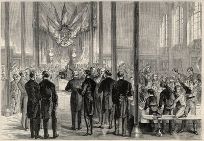 Il principe imperiale Eugenio Luigi Giuseppe (1856-1879) assiste al banchetto di San Carlo Magno a Parigi, al Liceo Bonaparte (poi Liceo Condorcet). Incisione in "L