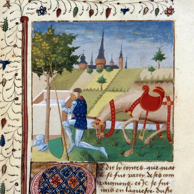 Il cavaliere della Tavola Rotonda Gauvain, nipote di Re Artù vicino a una fontana da Unknown artist