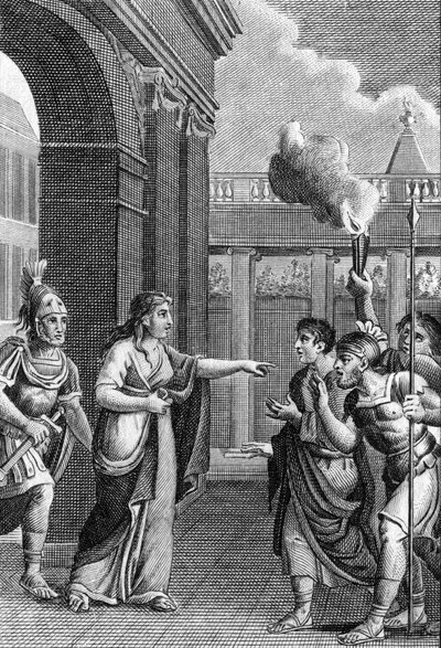 La leggendaria regina di Babilonia, Semiramide, calma con la sua presenza una sedizione sorta a Babilonia. In "Beautes de l