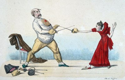 La lezione di scherma: come raddrizzare la taglia dei giovani e prevenire incidenti - XIX secolo, Museo Carnavalet da Unknown artist