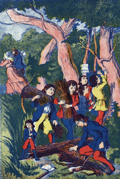 I boscaioli abbandonano i loro figli. Illustrazione per "Pollicino", racconto di Charles Perrault (1628-1703), scrittore francese. Illustrazione anonima. Immagini Marcel Vagne, Jarville Nancy, senza data (fine XIX secolo) da Unknown artist