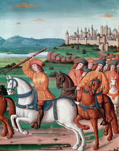 La follia di Carlo VI (1368 - 1422). Il 5 agosto 1392, nella foresta di Le Mans, iniziò a manifestare attacchi di furiosa follia: urlando al tradimento, attaccò la sua stessa truppa e uccise quattro persone. Miniatura da 