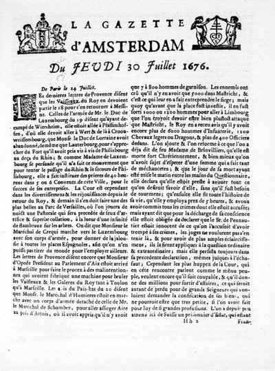 La pagina principale di "The Amsterdam Gazette" giovedì 30 luglio da Unknown artist
