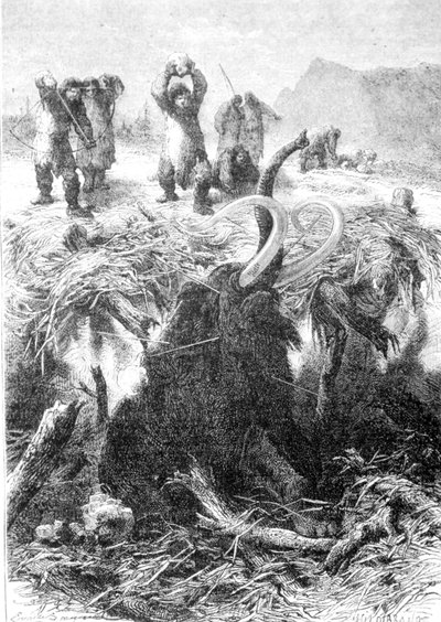 La caccia al mammut. Incisione della fine del XIX secolo da Unknown artist
