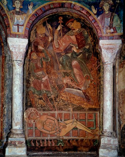 Il martirio di San Lorenzo (210/220-258) morto sulla griglia, affresco di Berzé la Ville. 11° secolo. Cappella dei Monaci, Berzé la Ville da Unknown artist