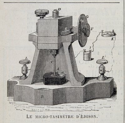 Il micro-tasimetrio di Edison - incisione, fine XIX secolo da Unknown artist