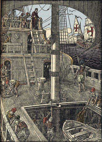 Il navigatore Cristoforo Colombo (1451-1506) a bordo della sua caravella da Unknown artist