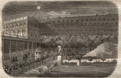 Il cannone di mezzogiorno (cannone solare) al Palais Royal (Palais-Royal) a Parigi. Incisione del 1857 in "Il Museo delle Scienze" da Unknown artist