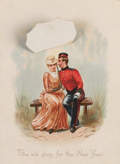 La vecchia storia per il nuovo anno?, cartolina di Capodanno, circa 1885 da Unknown