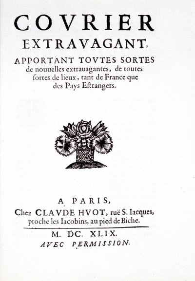 Il corriere stravagante che porta ogni sorta di notizie stravaganti, da ogni tipo di luogo, sia dalla Francia che dai Paesi Stranieri, a Parigi Chez Claude Huot da Unknown artist