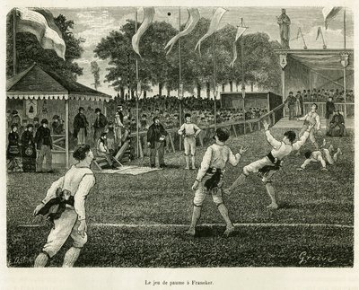 Il gioco del palmo a Franeker (Paesi Bassi). Incisione per illustrare la storia La Frisia, basata su un rapporto di un giornale olandese, in Le Tour du monde 1886, diretto da Edouard Charton (1807-1890), Hachette, Parigi. da Unknown artist