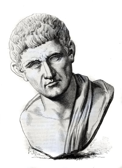 Il filosofo Aristotele (384-322 a.C.) da una scultura di Palazzo Spada a Roma. Incisione XIX secolo da Unknown artist