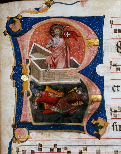 La resurrezione di Cristo, miniatura da un corale su pergamena da Unknown artist