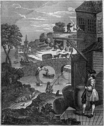 La prospettiva ridicola. Illustrazione satirica di William Hogarth (1697-1764) che deride l