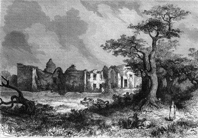 Le rovine del Castello di Mailleraye vicino a Parthenay, dipartimento dei Deux-Sèvres della regione Poitou-Charentes. Incisione in 