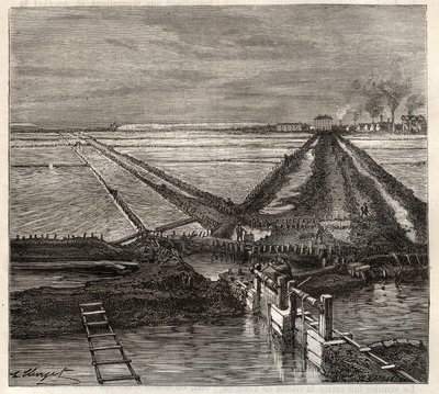 La salina di Giraud in Camargue (Bouches-du-Rhône), vista dal canale di servizio - incisione in 