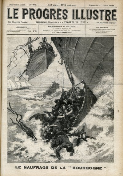 Il naufragio del Transatlantico "Burgundy". Incisione in "Le progrès illustré" del luglio 1898 da Unknown artist