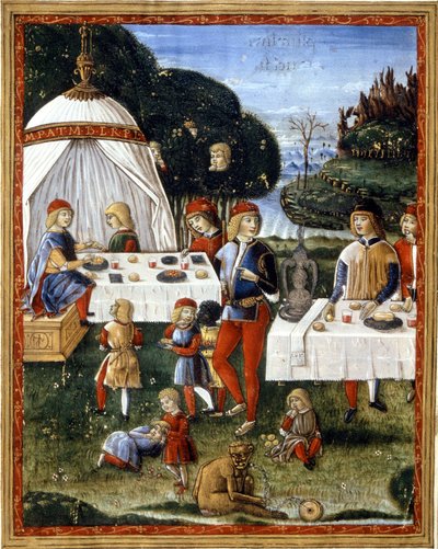 La merenda di Massimiliano Sforza (1490 - 1530) nel parco. Miniatura da un manoscritto del XV secolo. Milano, Biblioteca Trivulziana. da Unknown artist