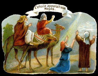 La stella appare ai Magi per guidarli a Cristo. Cromolitografia del XIX secolo da Unknown artist
