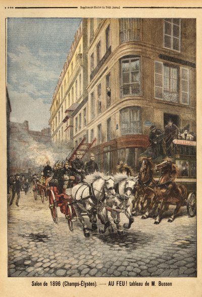 La pompa a vapore e i veicoli dei pompieri a Parigi, secondo un dipinto di Mr. Busson. da Unknown artist