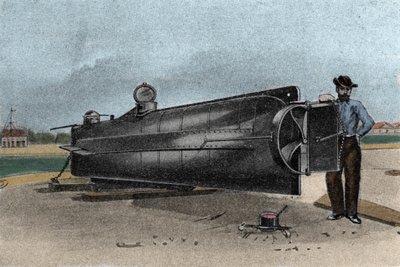 Il sottomarino CSS H. L. Hunley usato dalla Marina degli Stati Confederati durante la guerra di secessione. 1861-1865. Incisione del XIX secolo da Unknown artist