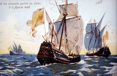 Le tre Caravelle di Colombo partono da Palos il 3/08/1492 da Unknown artist