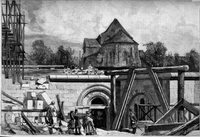 Le costruzioni sotterranee della chiesa del Sacro Cuore a Montmartre: la vecchia chiesa. Incisione in "Le Monde Illustré" n.1300 del 25 febbraio da Unknown artist