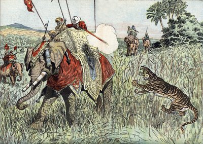 Il viaggio del Principe di Galles (poi Edoardo VIII, poi Duca di Windsor) (1894-1972), nelle Indie britanniche, qui rappresentato durante una caccia alla tigre" (Prince Edward of Wales during a tiger hunting in the British India da Unknown Artist