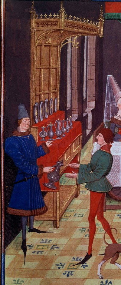 Il banchetto nuziale di Clarisse, figlia del re Yvon di Guascogna e Renaud (dettaglio) Miniatura dal manoscritto 